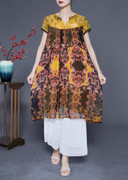 Boutique Yellow Oversized Patchwork Print Chiffon Dress Summer
