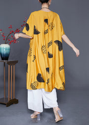 Boutique Yellow Oversized Print Pockets Linen Silk Dresses Summer