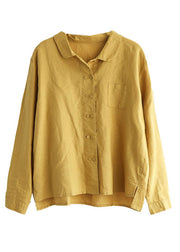 Boutique Yellow Peter Pan Collar Patchwork Cotton Top Spring