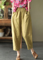 Boutique Yellow Pockets Patchwork Linen Crop Pants Summer