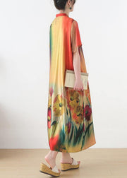 Boutique Yellow Print Loose Maxi Summer Chiffon Dress - SooLinen
