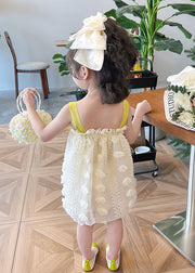 Boutique Yellow Ruffled Bow Patchwork Tulle Kids Girls Long Dress Summer