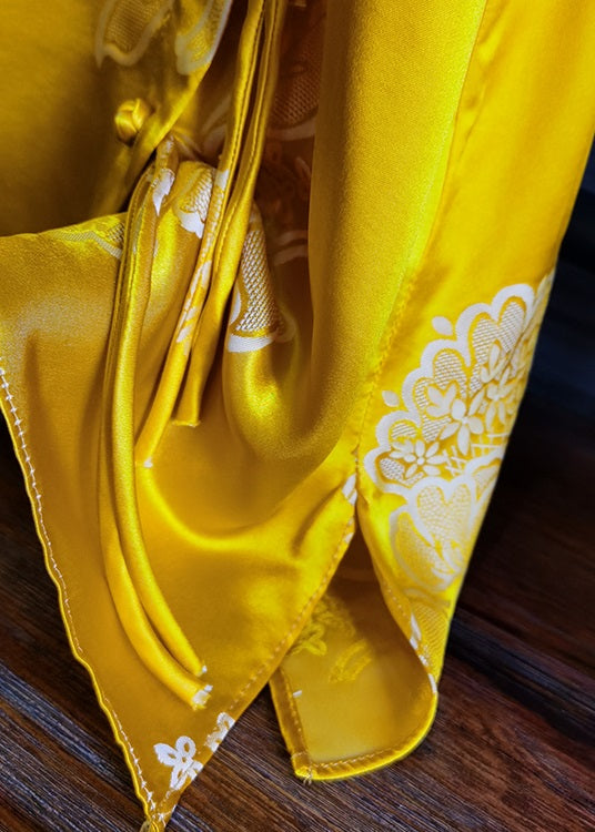 Boutique Yellow Tasseled Patchwork Jacquard Silk Top Summer