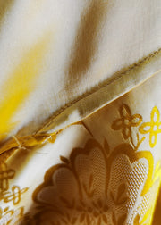Boutique Yellow Tasseled Patchwork Jacquard Silk Top Summer