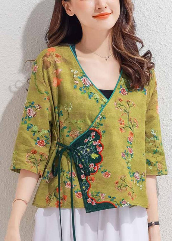 Boutique Yellow V Neck Embroidered Floral Shirt Half Sleeve