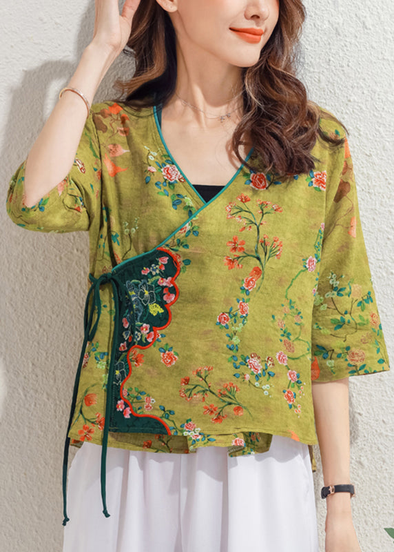 Boutique Yellow V Neck Embroidered Floral Shirt Half Sleeve