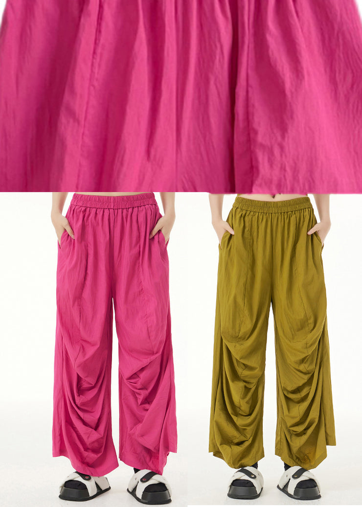 Boutique Yellow Wrinkled Solid Long Pants Summer