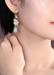 Boutique Zircon Droplet Shape Jade Drop Earrings