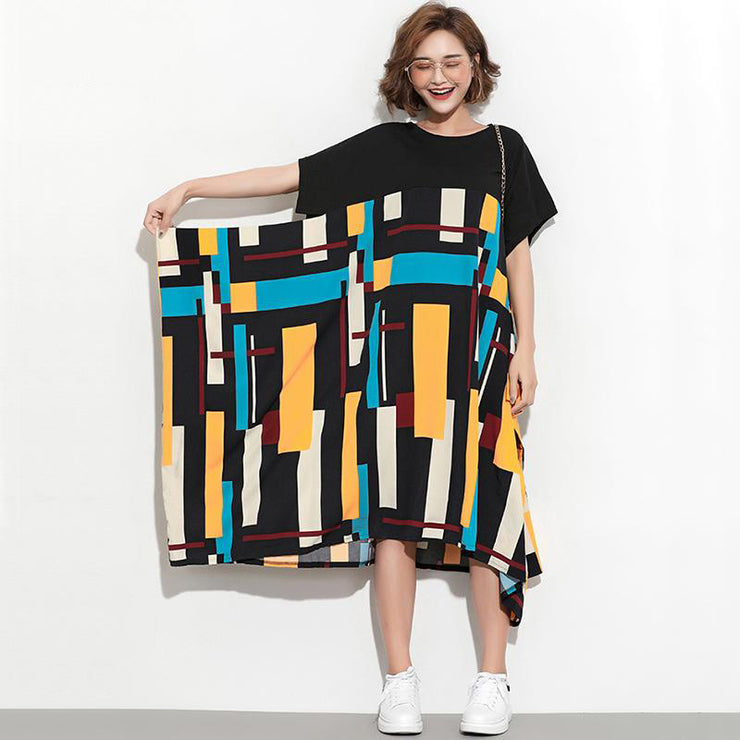 Brand Oversized Plus Size Women Striped Patchwork Casual Dresses