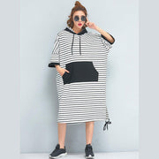 Brand Oversized Women Clothing Loose Casual Cotton Striped Dress