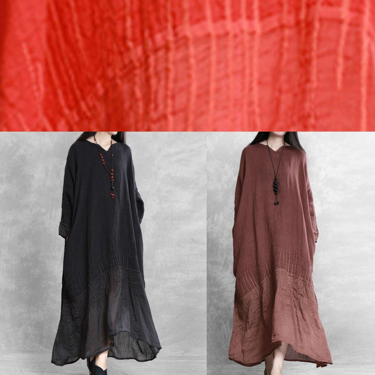Brand set dress retro chocolate long skirt new loose robe - SooLinen