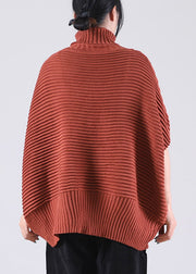 Brick Red Bat wing Sleeve Knit Sweater Tops Winter