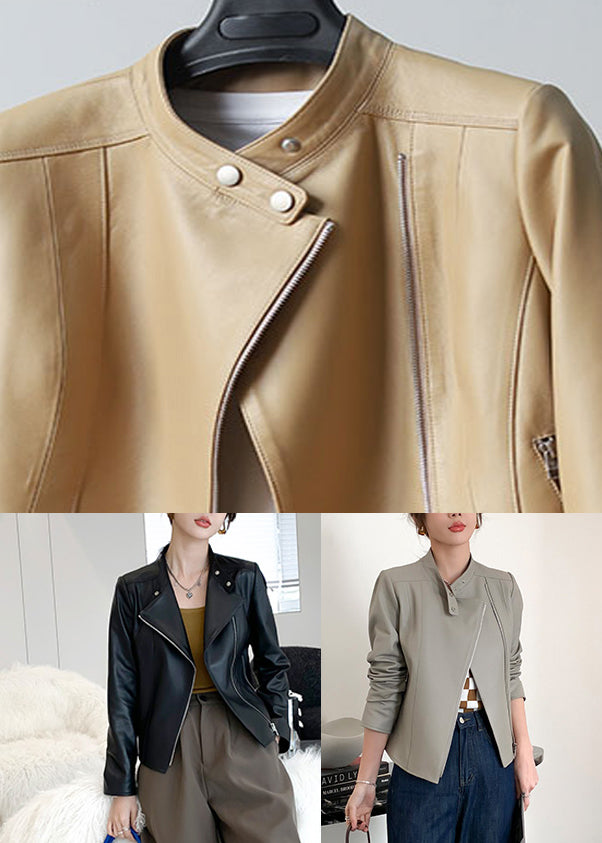 Brief Black Button Sheepskin Jacket Long Sleeve