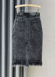 Brief Black Grey Patchwork Tassel Maxi Skirt Summer