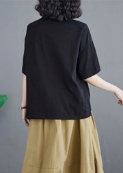 Brief Black Patchwork Solid Cotton T Shirts Summer