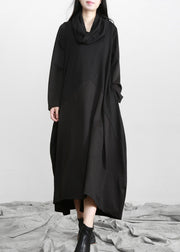 Brief Black Turtleneck Asymmetrical Solid Maxi Dresses Spring