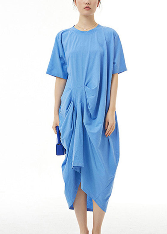 Brief Blue Cozy Cotton Long Dress Summer