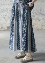 Brief Colorblock elastic waist pocket print Linen Skirts Spring