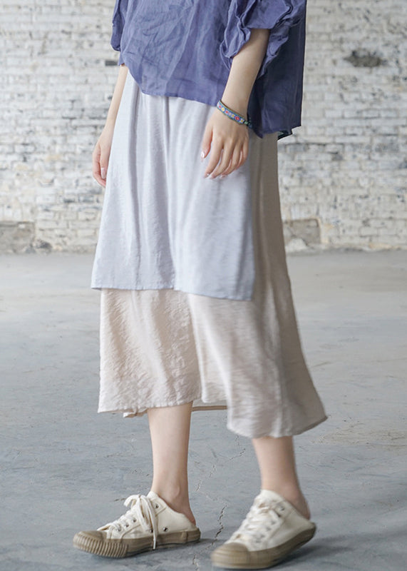 Brief Light Blue elastic waist pocket Patchwork Skirt Spring