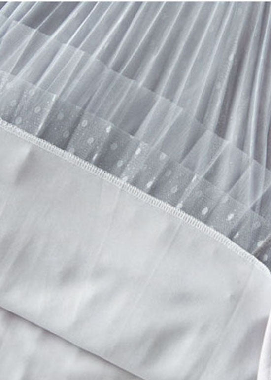 Brief Light Gray Wrinkled Sequins Tulle Skirt Summer