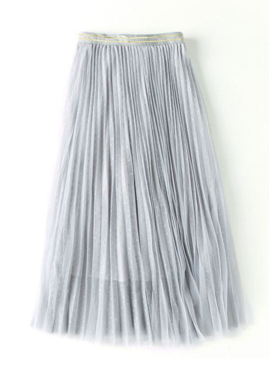 Brief Light Gray Wrinkled Sequins Tulle Skirt Summer