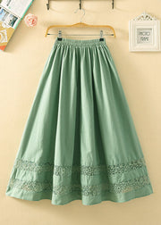 Brief Light Green Tasseled Hollow Out Patchwork Cotton Skirt Summer