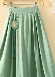 Brief Light Green Tasseled Hollow Out Patchwork Cotton Skirt Summer