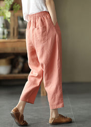 Brief Orange Original Design Pockets Linen Harem Pants Summer