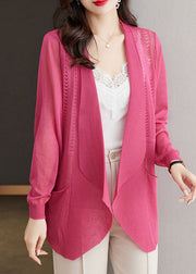 Brief Rose Notched Pockets Ice Size Knit Cardigans Summer