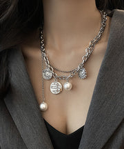 Brief Silk Alloy Pearl Smiling Face Lariat Necklace