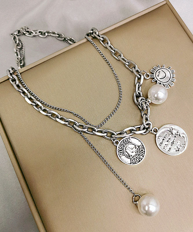 Brief Silk Alloy Pearl Smiling Face Lariat Necklace
