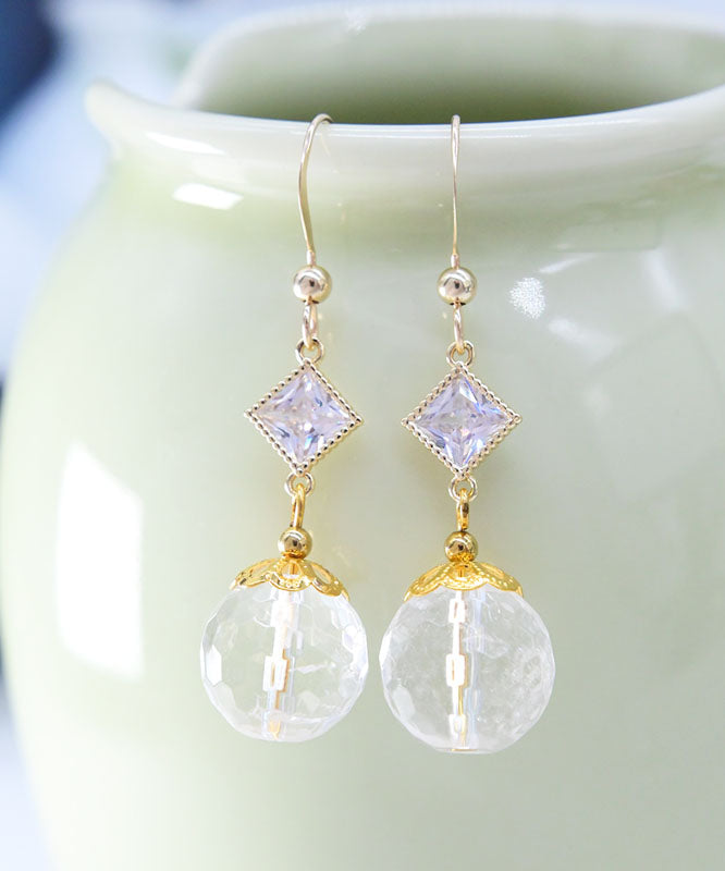 Brief White 14K Gold Crystal Drop Earrings