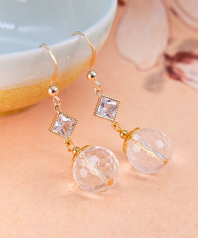 Brief White 14K Gold Crystal Drop Earrings