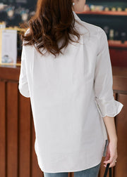 Brief White Peter Pan Collar Button Side Open Cotton Shirts Long Sleeve