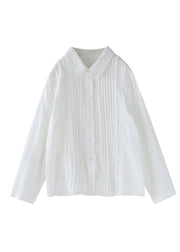 Brief White Peter Pan Collar Wrinkled Cotton Shirt Long Sleeve