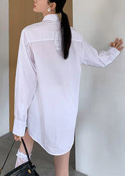 Brief White Stand Collar Bow Button Solid Shirt Spring