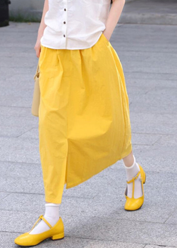 Brief Yellow Pockets Side Open A Line Skirts Summer