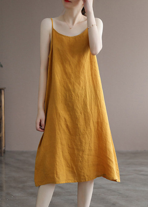 Brief Yellow Slash Neck Spaghetti Strap Solid Dress Sleeveless