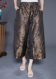 Bronze Jacquard Silk Wide Leg Pants Elastic Waist Summer