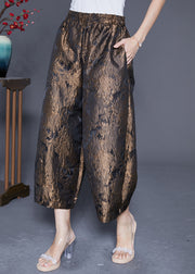 Bronze Jacquard Silk Wide Leg Pants Elastic Waist Summer