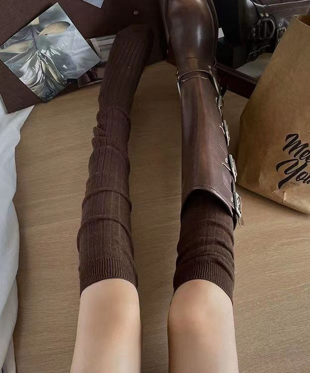 Brown Autumn And Winter Maillard Vertical Striped Long Tube Pile Socks