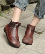 Brown Boots Cowhide Leather Boutique Splicing Ankle boots - SooLinen