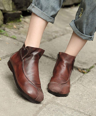 Chocolate Boots Cowhide Leather Ankle boots - SooLinen