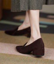 Brown Chunky Loafer Shoes Suede Comfy Splicing Pointed Toe