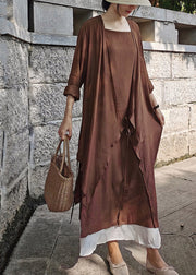 Brown Cotton UPF 50+ Long Cardigan Asymmetrical Long Sleeve