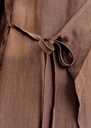 Braune Baumwolle UPF 50+ Lange Strickjacke mit asymmetrischen langen Ärmeln