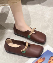 Brown Cowhide Leather Flat Feet Shoes Buckle Strap Flat Feet Shoes