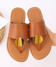 Brown Faux Leather Sequined Splicing Plus Size Flip Flops Sandals