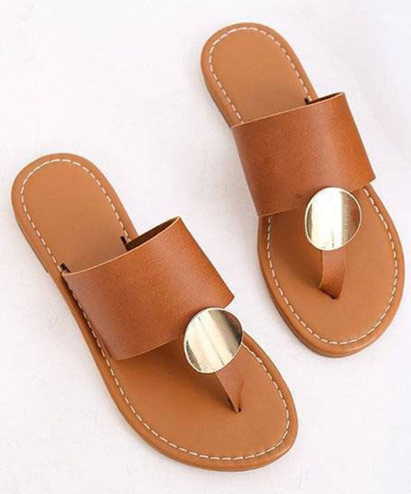 Brown Faux Leather Sequined Splicing Plus Size Flip Flops Sandals