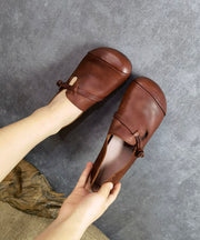 Brown Flat Feet Shoes Cowhide Leather Fashion Buckle Strap Flat Shoes